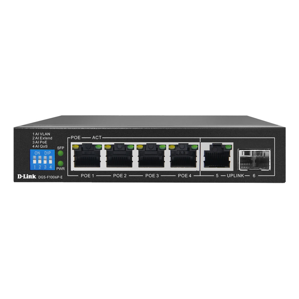 D-Link 4GE PoE+ 1GE & 1 SFP Uplink 250m PoE Switch DGS-F1006P-E