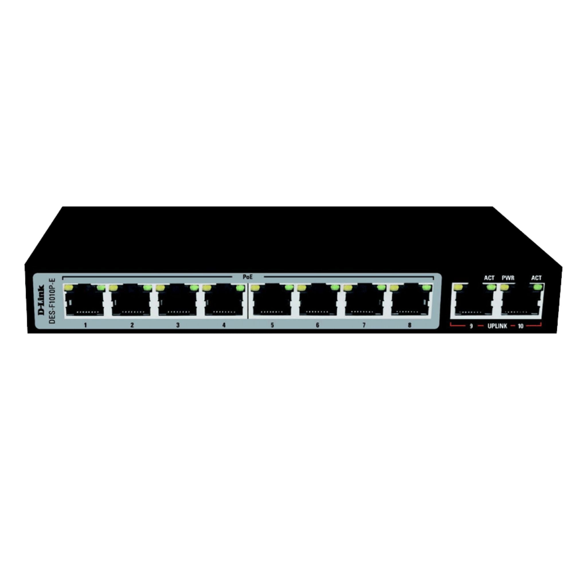 D-Link 8 + 2 1000Mbps 250m PoE Switch DES-F1010P-E